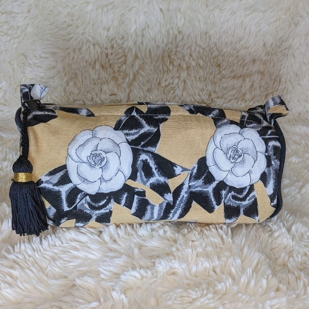 Vintage Chanel Camellia Rose Cosmetic Makeup Bag With Tassel